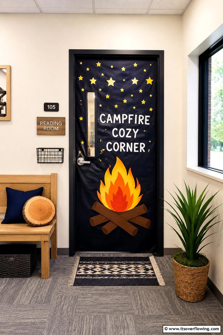 Campfire Cozy Corner - 50 Fall Door Decor Classroom Ideas for Cozy Entryways