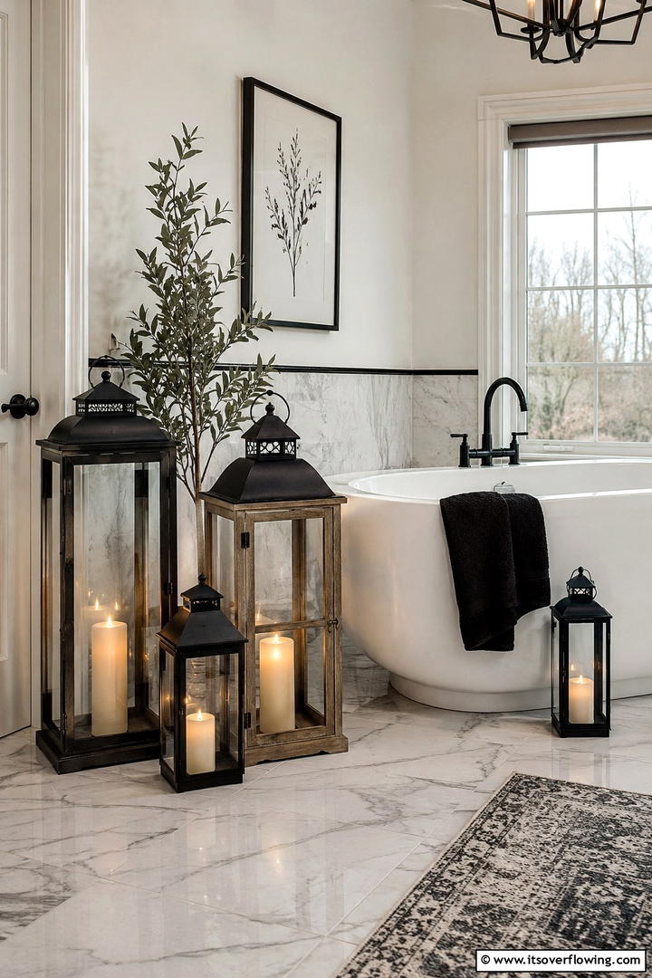 Candle Lantern Display - 50 Fall Bathroom Decor Ideas Roundup- Timeless Tips