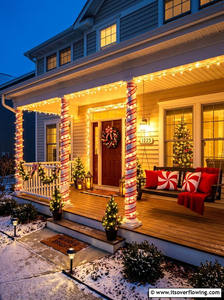 Candy Cane Porch - 25 front porch decor ideas for christmas