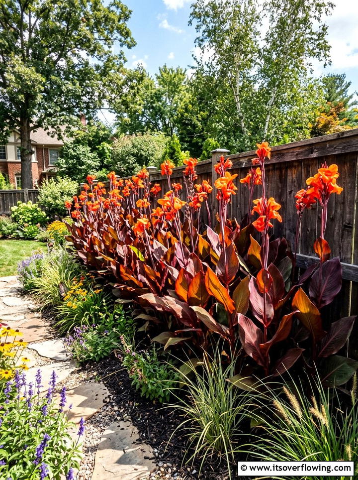 Canna Lily Flower Bed - 25 backyard ideas with tropical plants