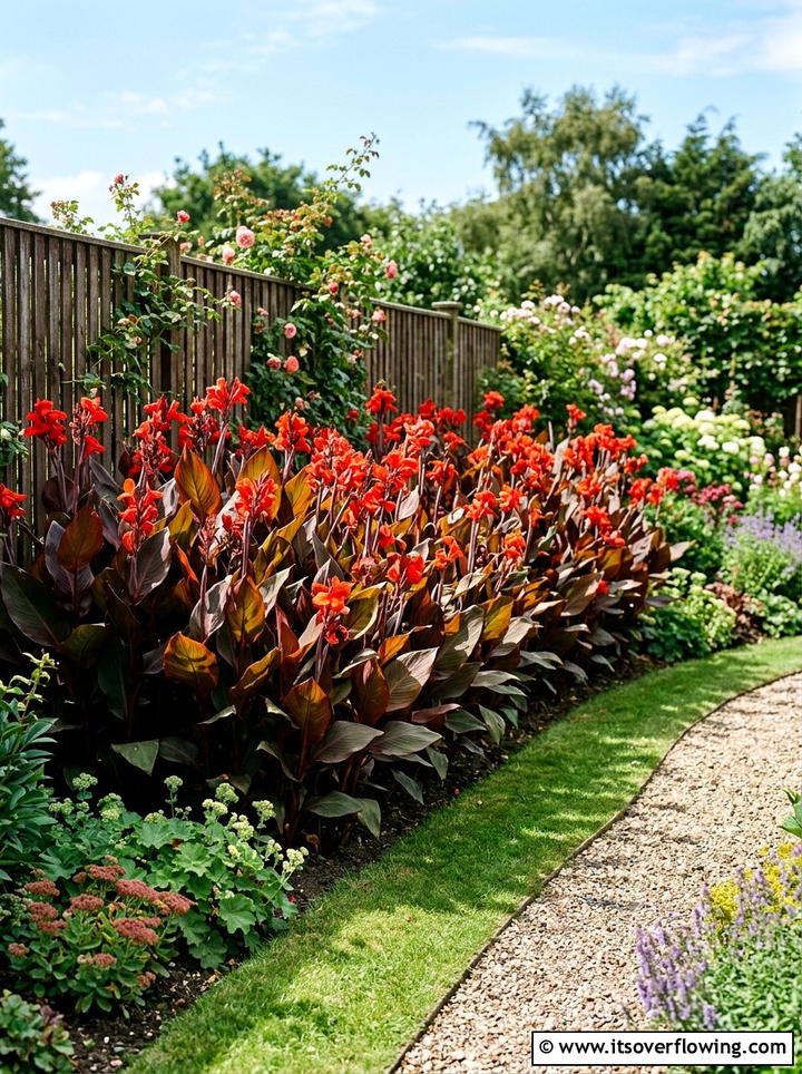 Canna lily border - 25 garden design ideas with tropical foliage