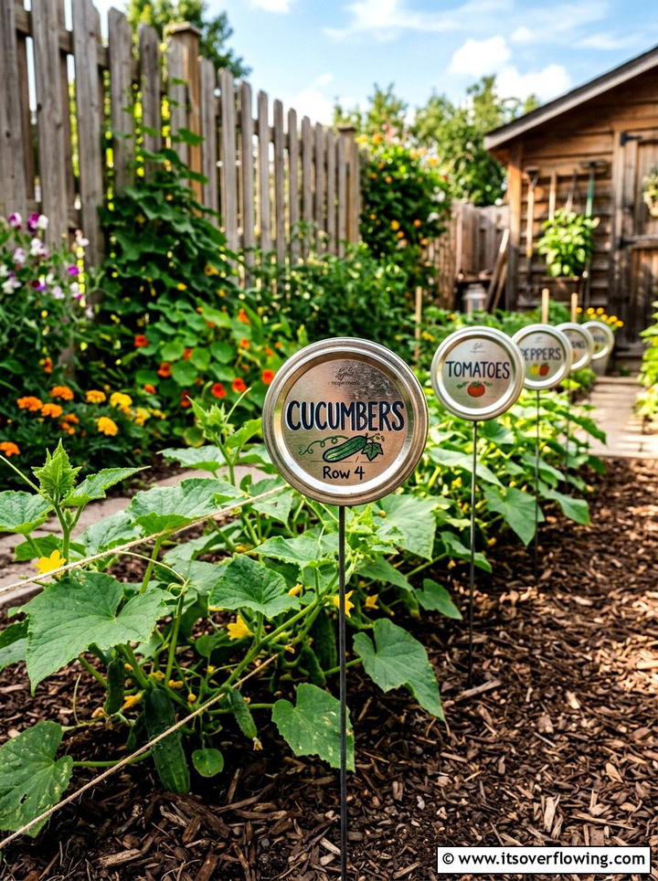 Canning lid labels - 25 recycled garden ideas with plant labels