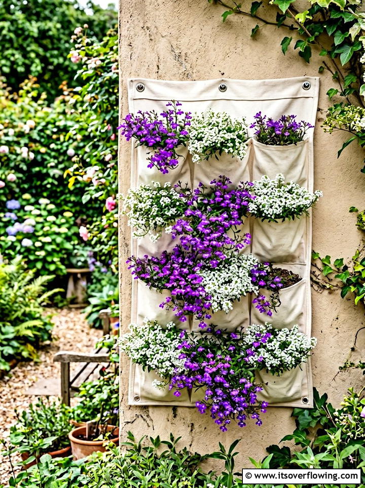 Canvas Shoe Organizer Floral Display - 25 creative garden ideas with shoe planter wall