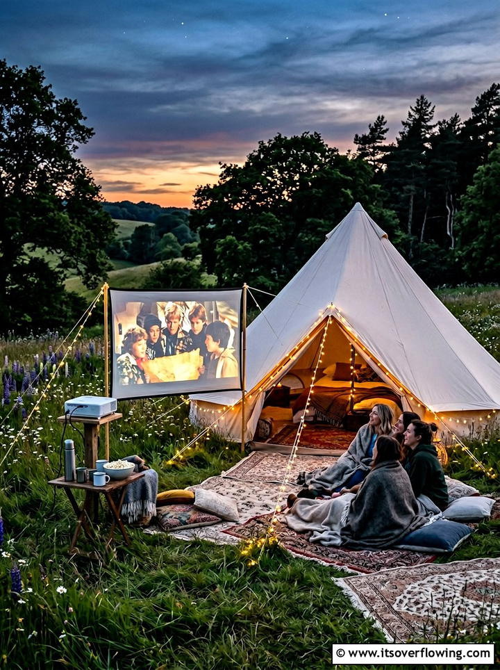 Canvas Tent Movie Night - 25 backyard ideas with projector screen