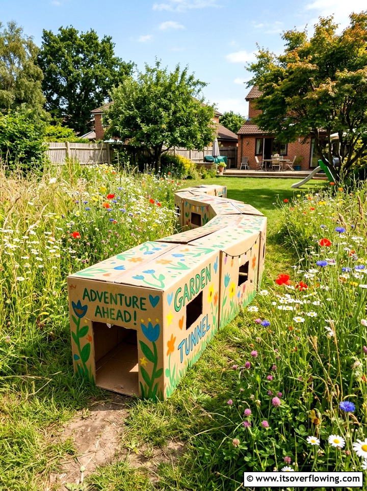 Cardboard Box Garden Tunnel - 25 recycled garden ideas for kids