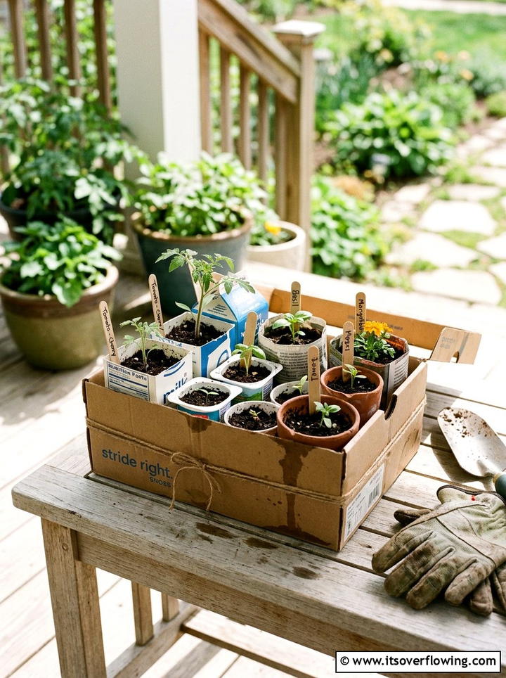 Cardboard Shoe Box Seedling Holder - 25 recycled garden ideas with seed starting trays