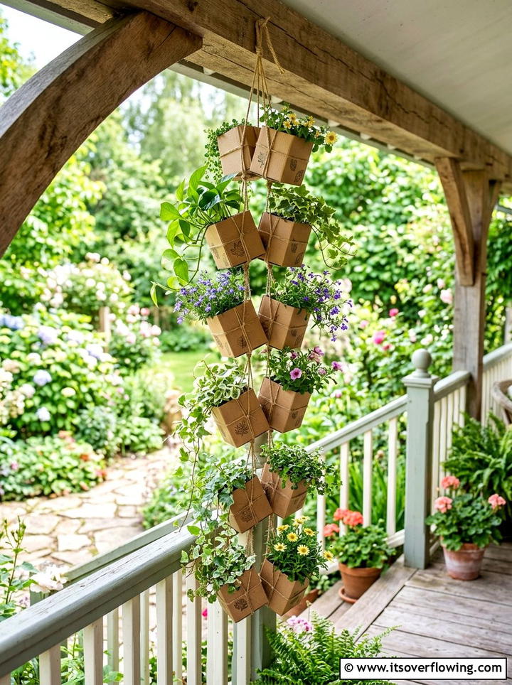 Cardboard hanging planter - 25 recycled garden ideas with cardboard