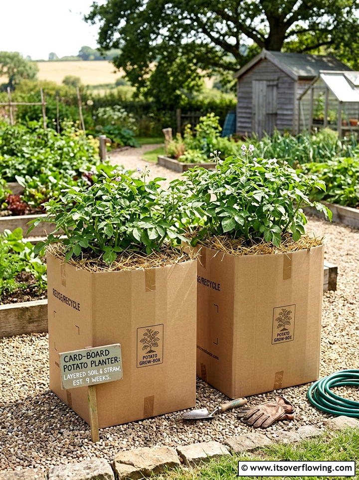 Cardboard potato planter - 25 recycled garden ideas with cardboard