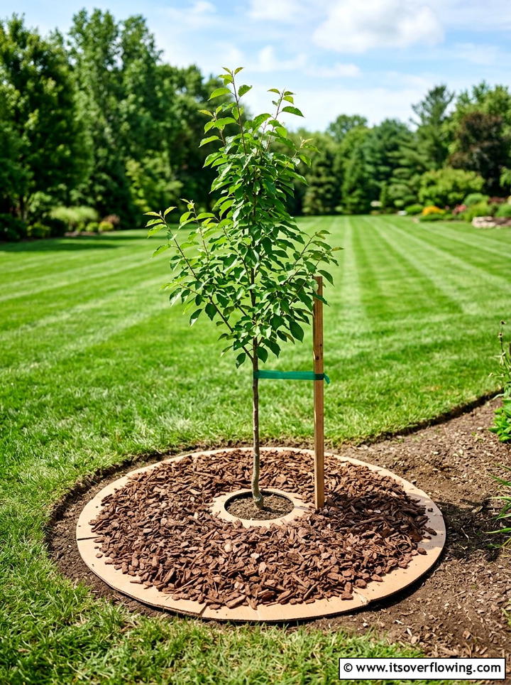 Cardboard tree mulch ring - 25 recycled garden ideas with cardboard