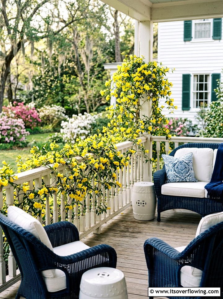 Carolina Jessamine Railing - 25 front porch ideas with trellis vines