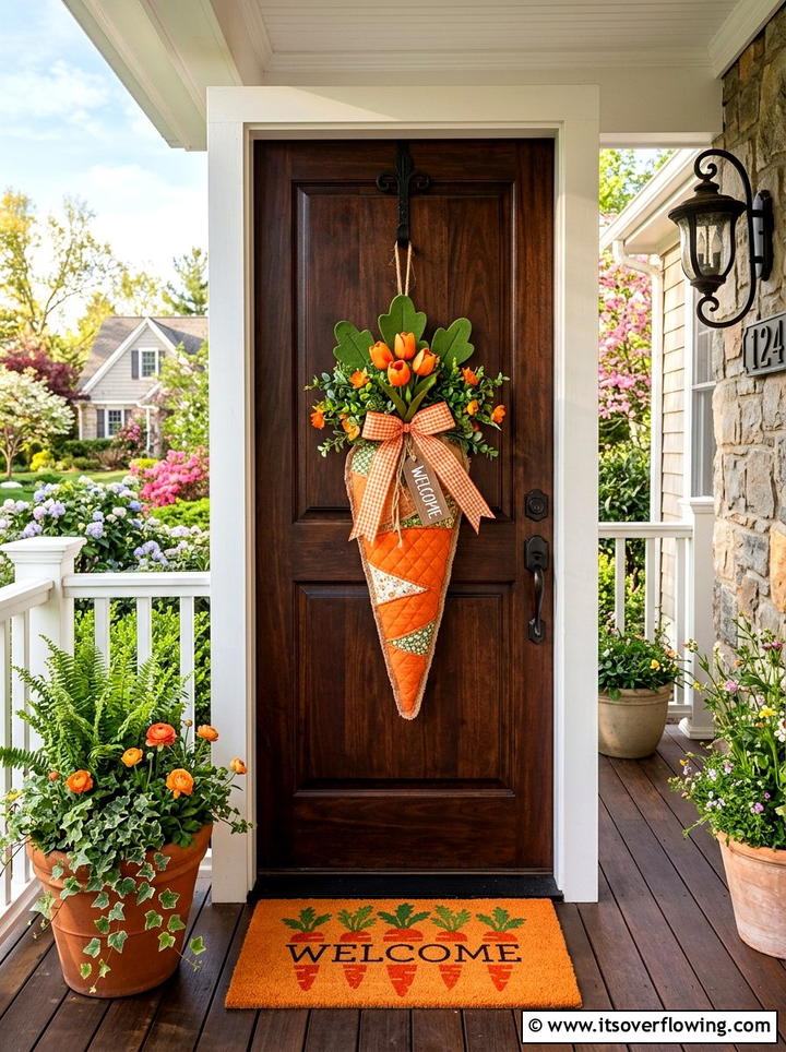 Carrot Door Hanger Decoration - 25 front porch decor ideas for easter