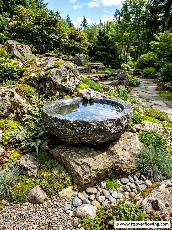 Carved granite water bowl - 25 garden decor ideas with water bowls