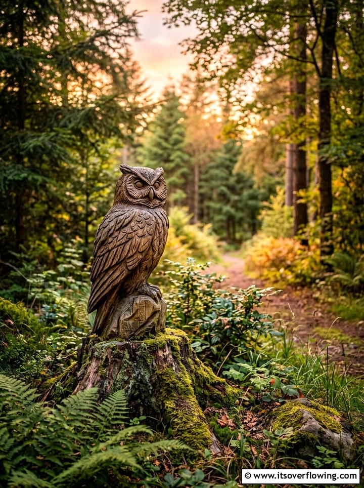 Carved wood animal statue - 25 recycled garden ideas with recycled wood art