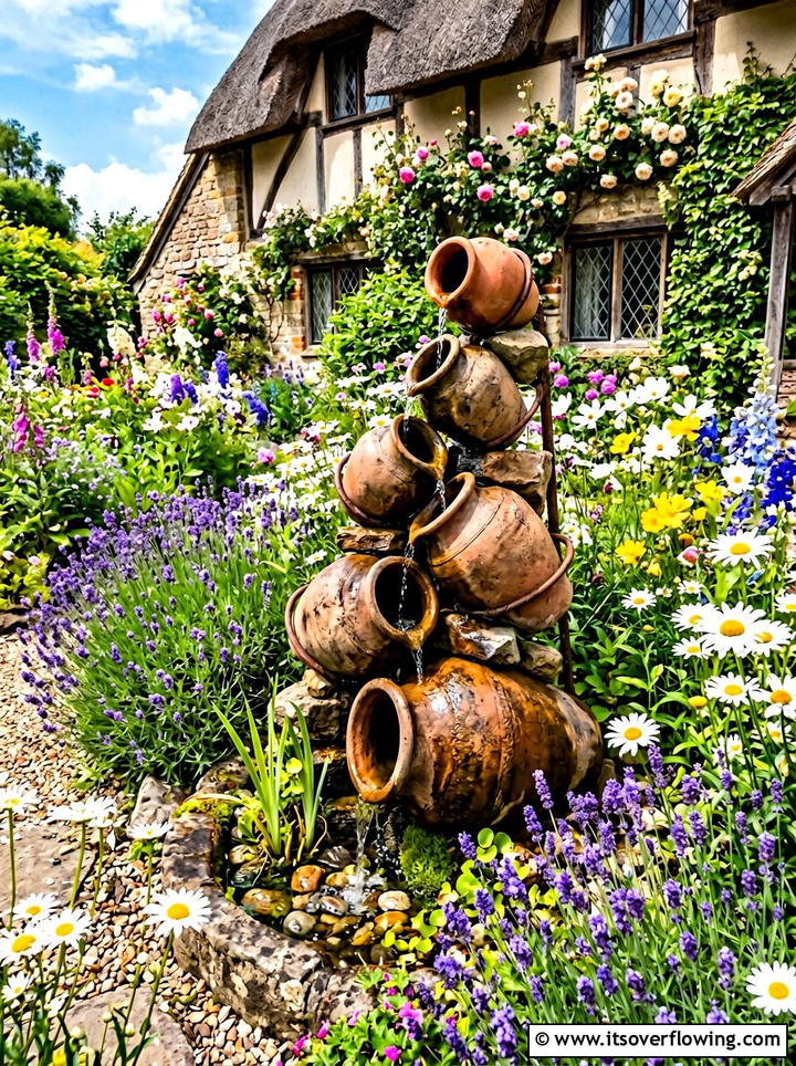 Cascading Clay Pot Fountain - 25 backyard decorating ideas with mini fountains