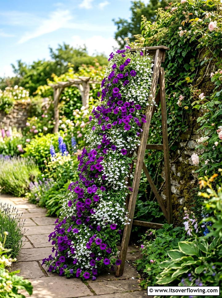 Cascading Flower Ladder - 25 garden decor ideas with ladder plant stands