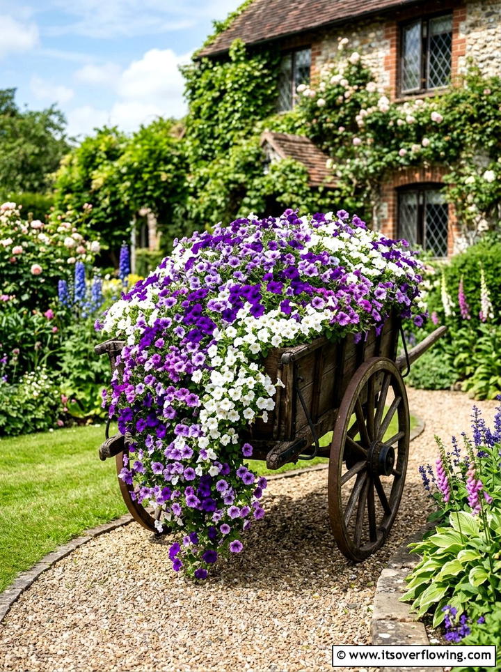 Cascading Petunia Wagon - 25 garden decor ideas with wagons