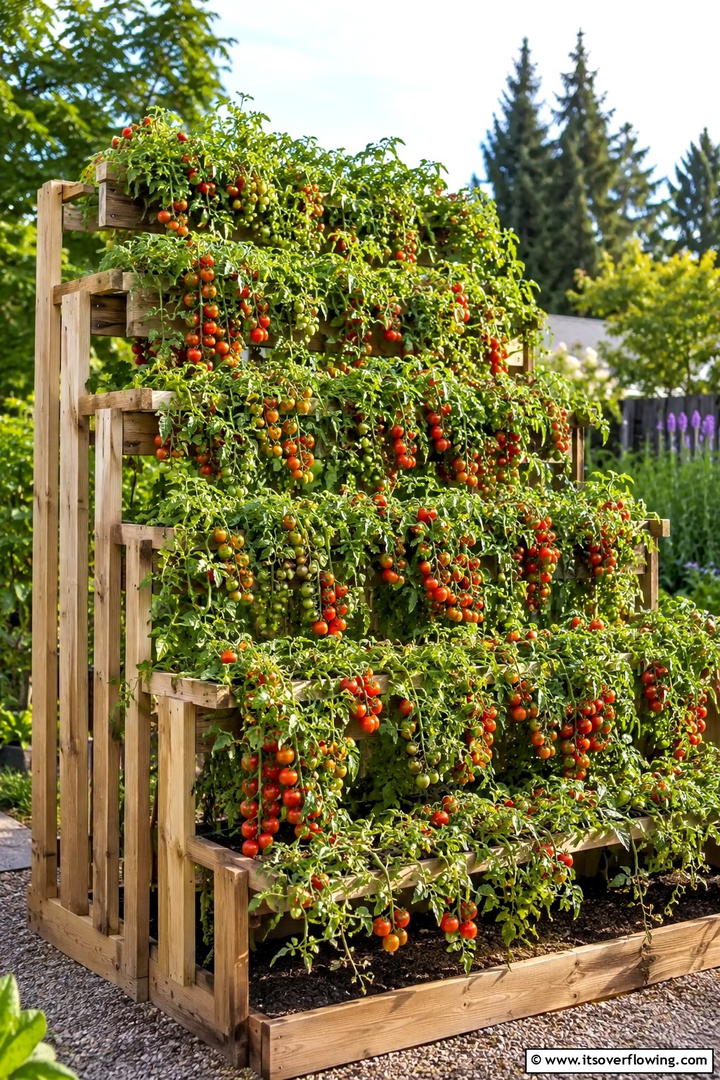 Cascading Tiered Trellis - 30 Tomato Trellis Ideas for Healthy & Space-Saving Gardens