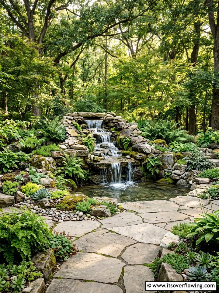 Cascading stone fountain - 25 garden decor ideas with tabletop fountains