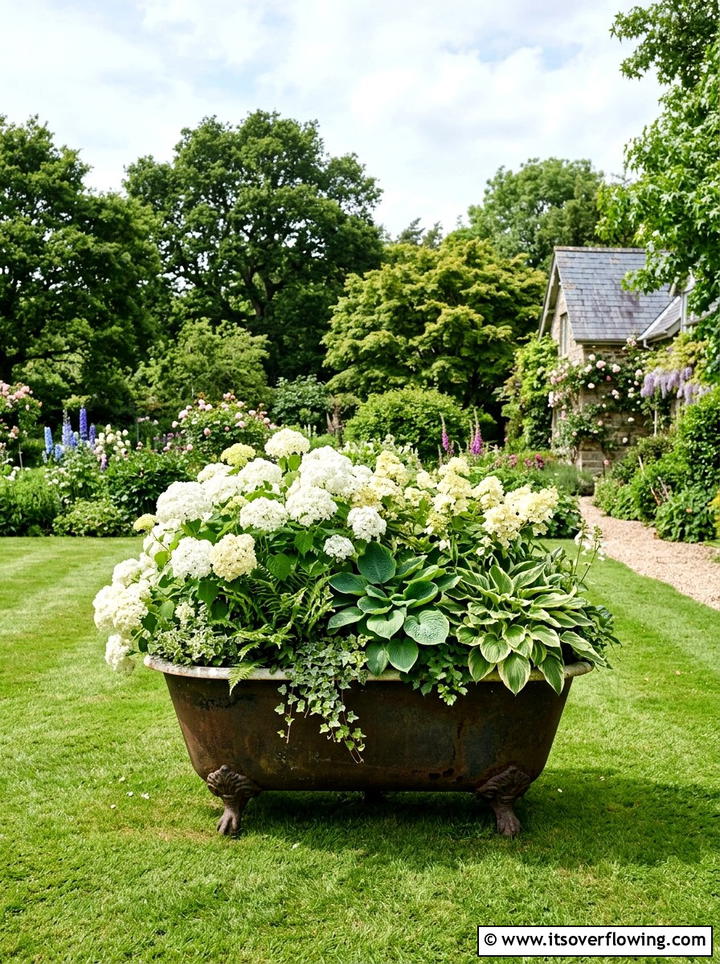Cast Iron Bathtub Planter - 25 reusing old things ideas for seasonal garden decor