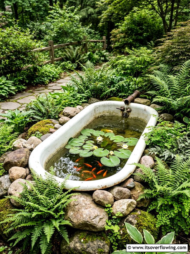 Cast Iron Bathtub Pond - 25 reusing old things ideas for yard art