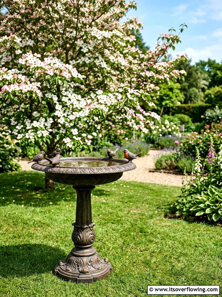 Cast iron bird bath - 25 garden decor ideas with bird baths