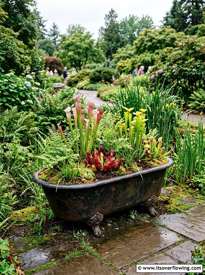 Cast iron tub bog garden - 25 upcycled garden ideas with old tubs