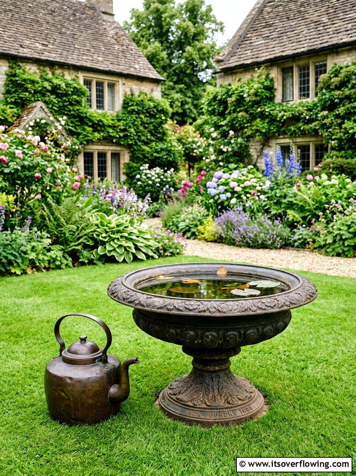Cast iron water bowl - 25 backyard decorating ideas with water bowls