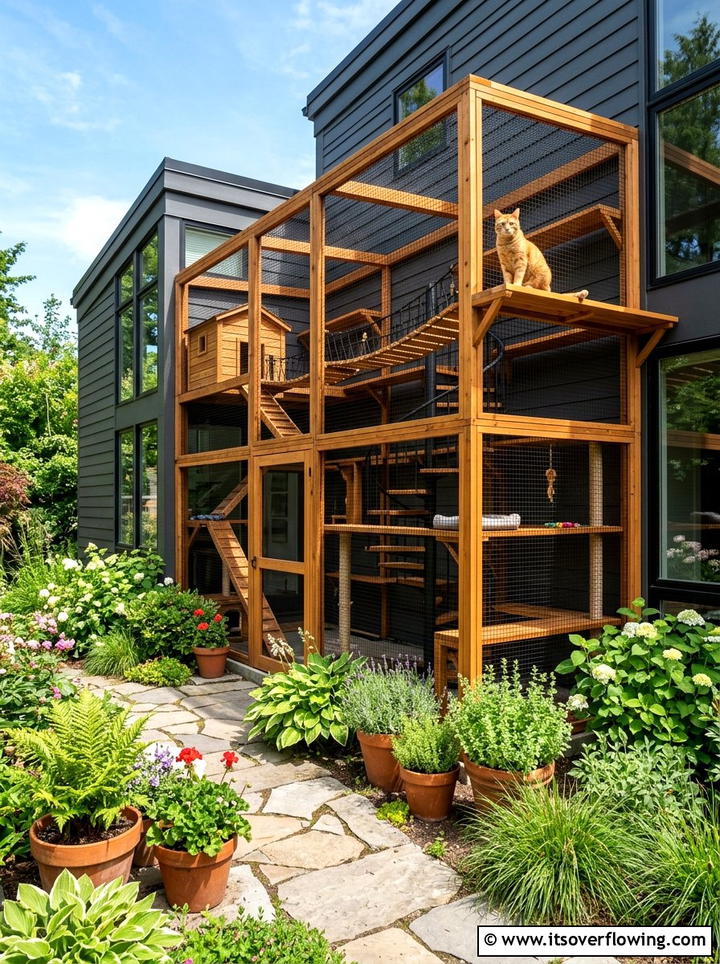 Catio With Climbing Shelves - 25 backyard decorating ideas with pet friendly setup