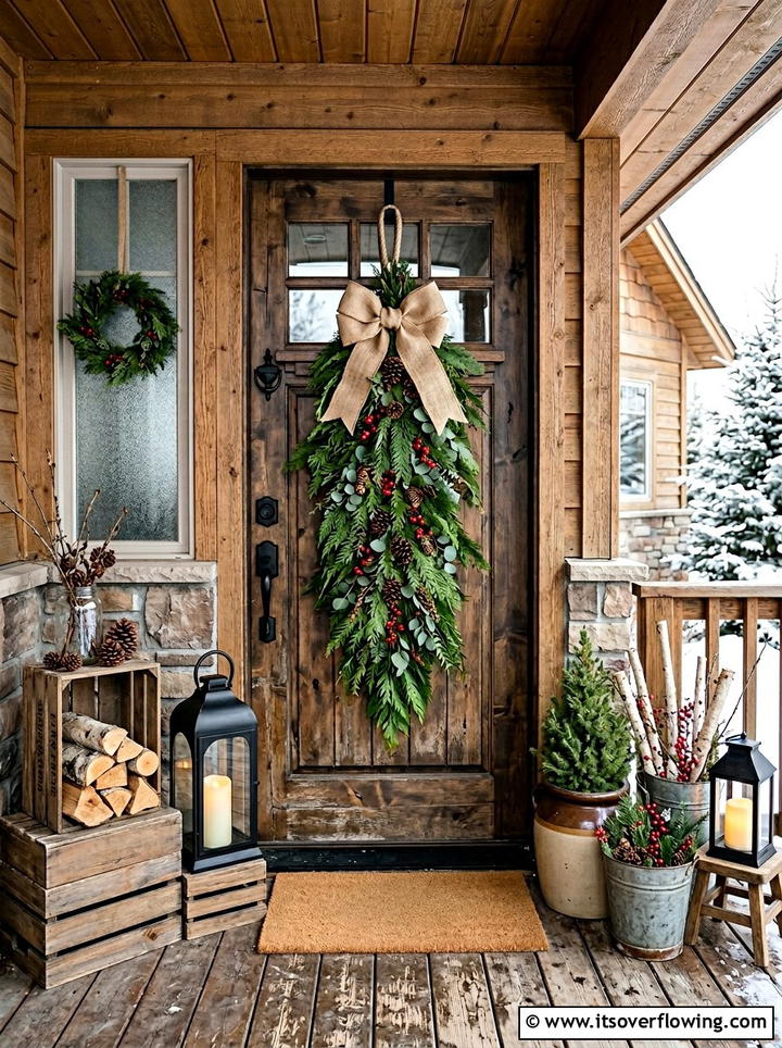Cedar Door Swag - 25 front porch decor ideas for christmas