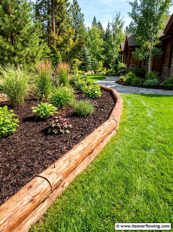 Cedar Log Mulch Divider - 25 backyard ideas with log edging