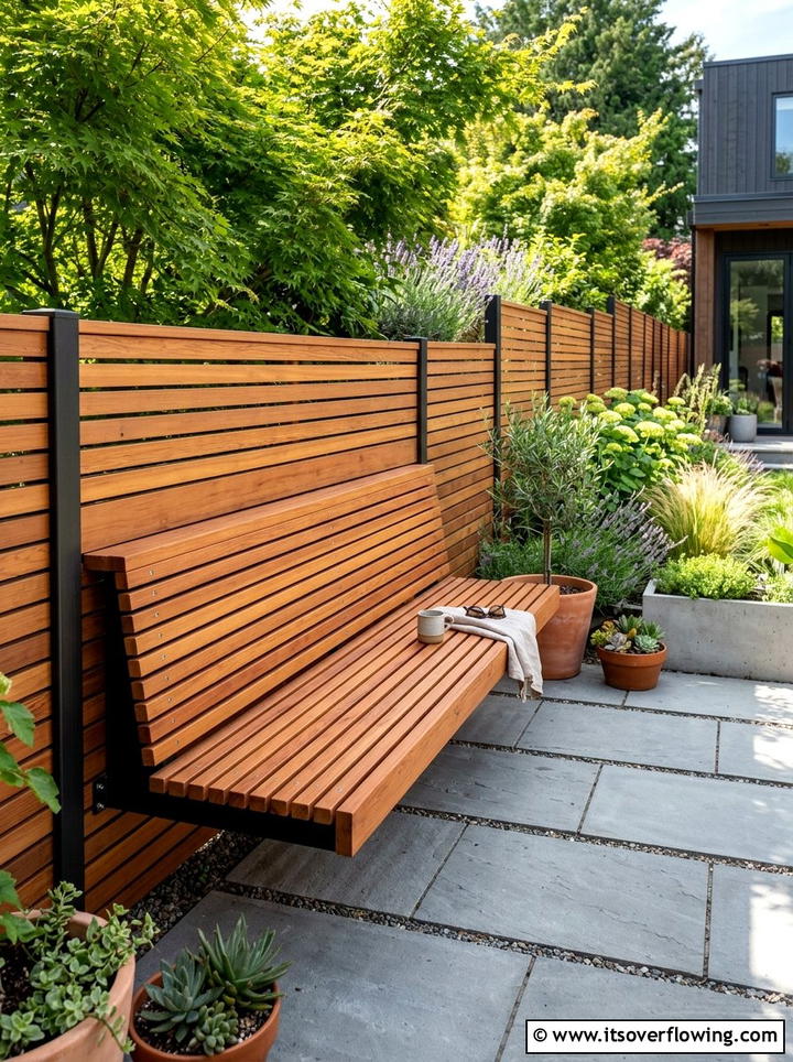 Cedar Slat Bench - 25 backyard ideas with built in seating