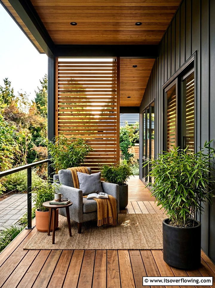 Cedar Slat Privacy Screen - 25 front porch ideas with wood accents
