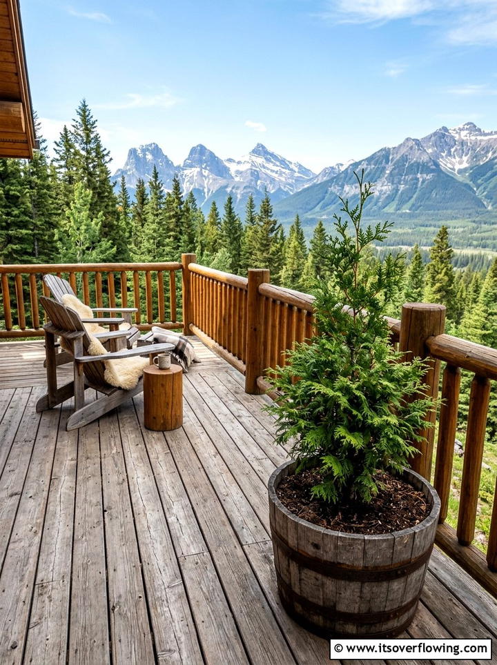 Cedar Tree Rustic Deck - 25 backyard decorating ideas with potted trees