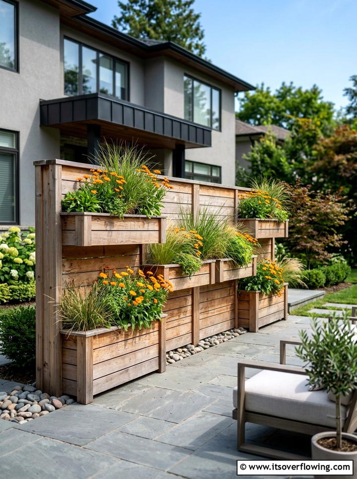 Cedar Wood Planter Wall - 25 small garden ideas with vertical planters