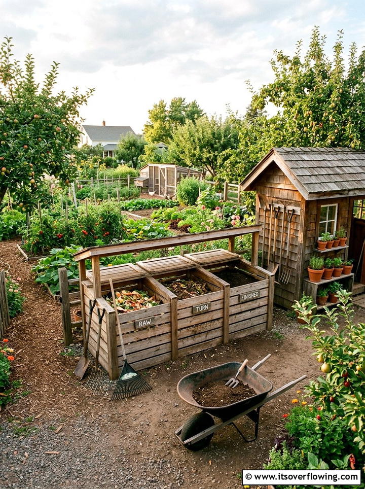 Cedar Wood Three Bin System - 25 garden ideas with compost bins