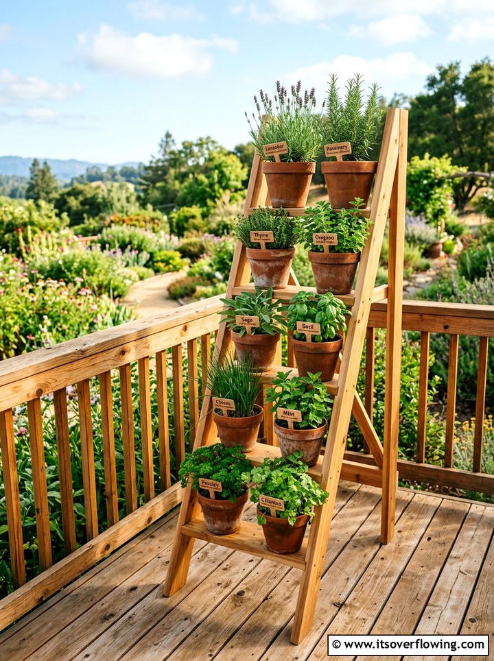 Cedar herb ladder - 25 creative garden ideas with ladder planters