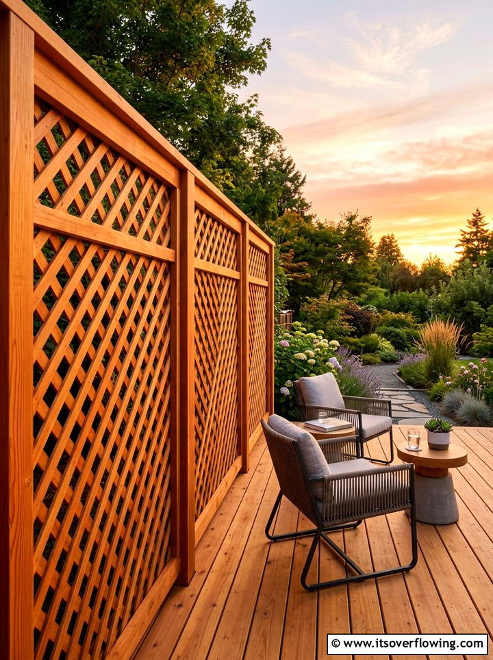 Cedar lattice privacy wall - 25 backyard ideas with lattice wall