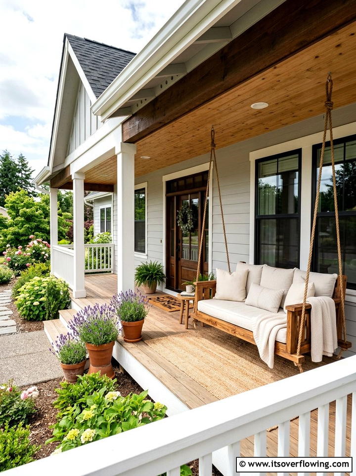 Cedar porch swing - 25 front porch decor ideas with natural wood