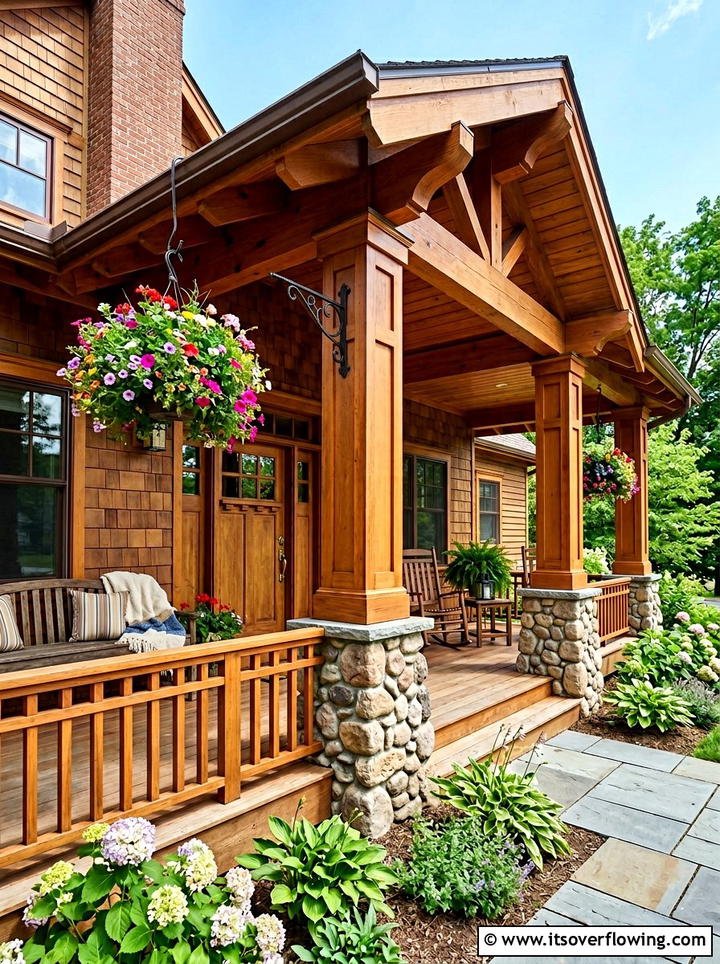 Cedar post wrap - 25 front porch decor ideas with natural wood