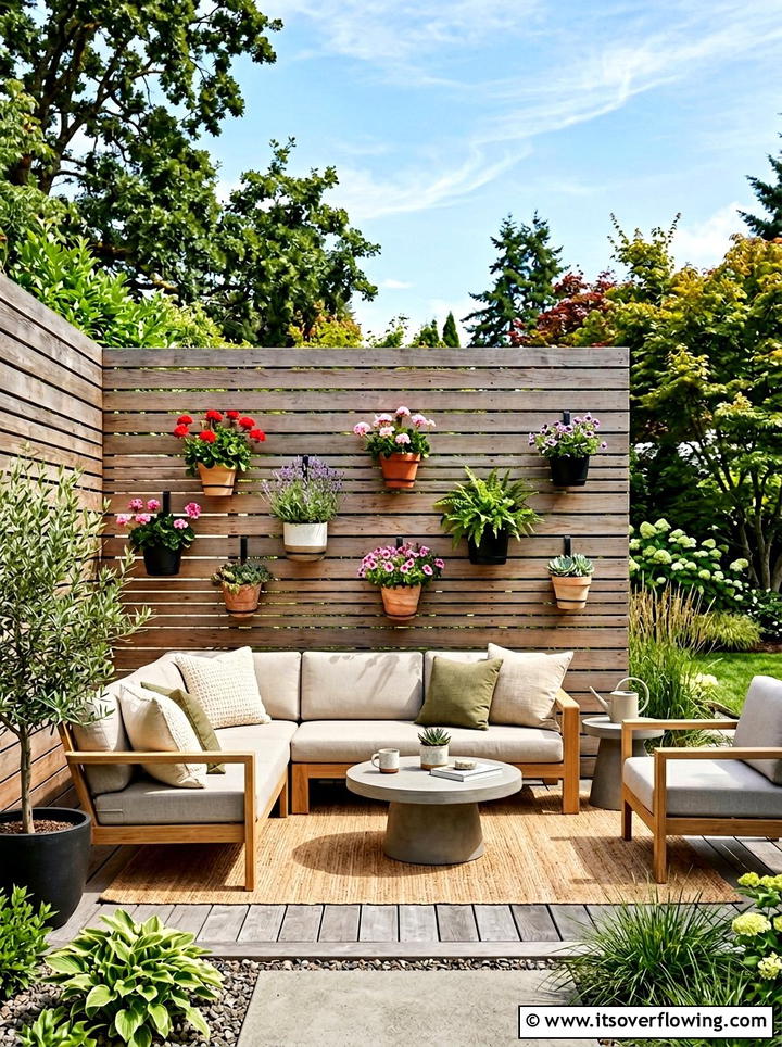 Cedar slat wall - 25 small garden ideas with wall planters