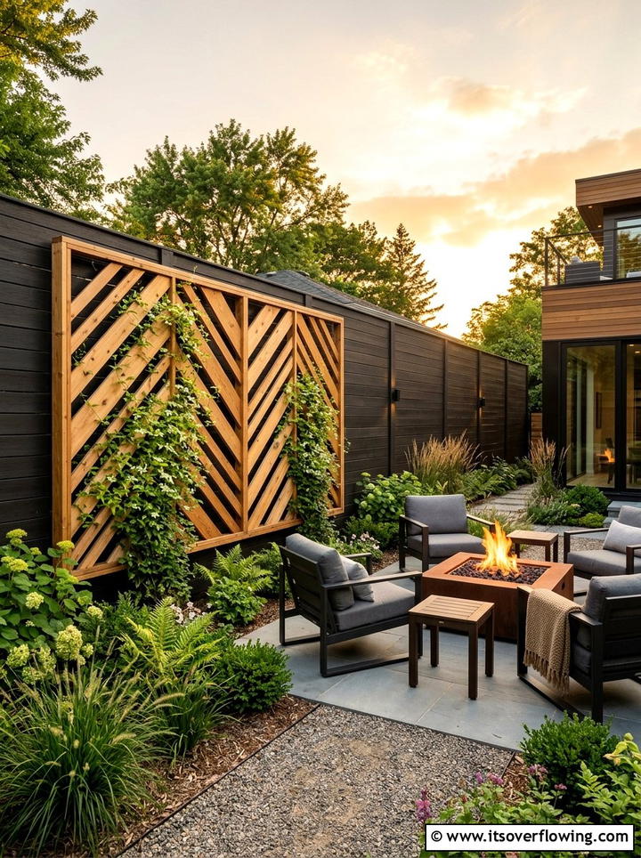 Cedar wood chevron trellis - 25 garden decor ideas with trellis backdrops
