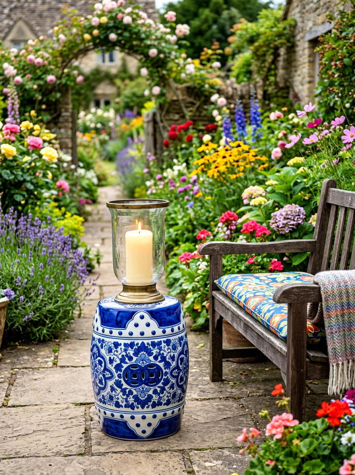 Ceramic Garden Stool Candle - 25 backyard decorating ideas with candle holders
