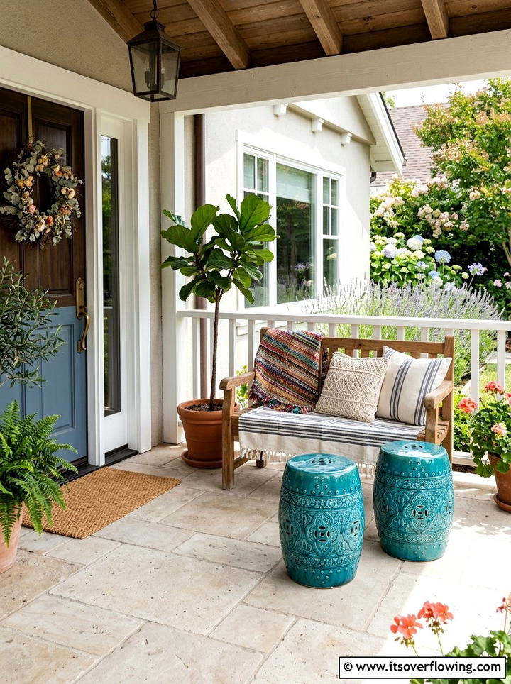 Ceramic Garden Stools - 25 front porch ideas for south facing porch