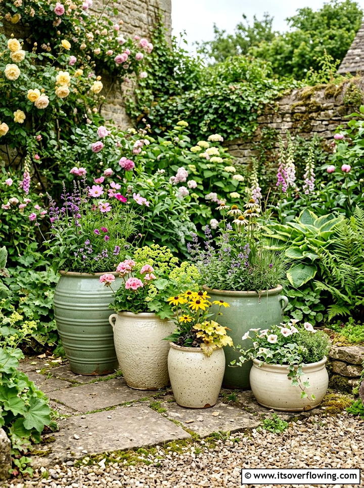Ceramic Pot Cluster - 25 garden decor ideas with ceramic planters