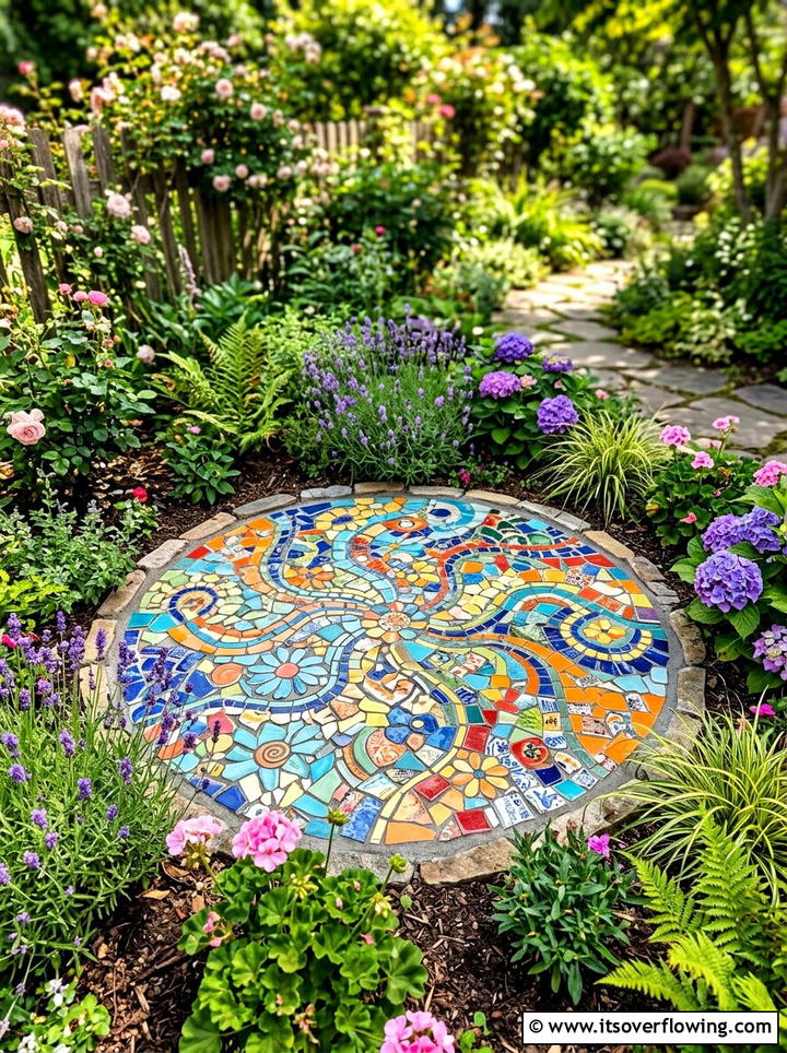 Ceramic Shard Mosaic - 25 upcycled garden ideas with pathway markers