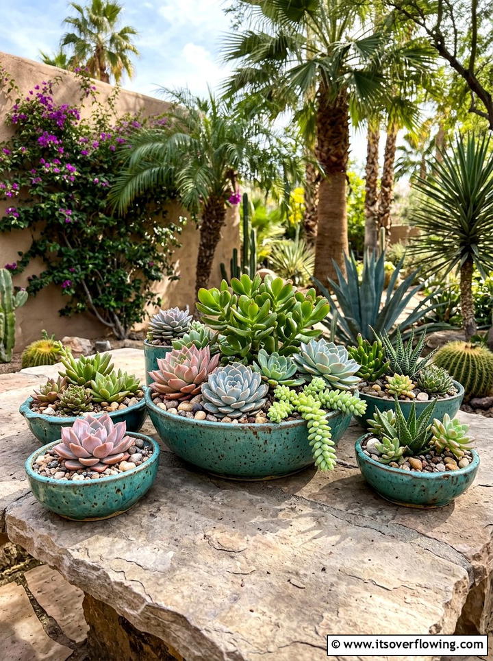 Ceramic Succulent Pot Display - 25 garden decor ideas with ceramic planters