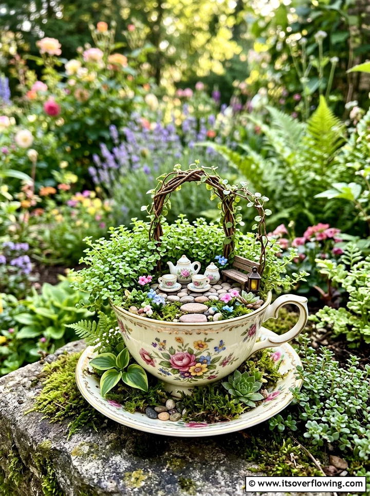 Ceramic Teacup - 25 upcycled garden ideas with fairy gardens