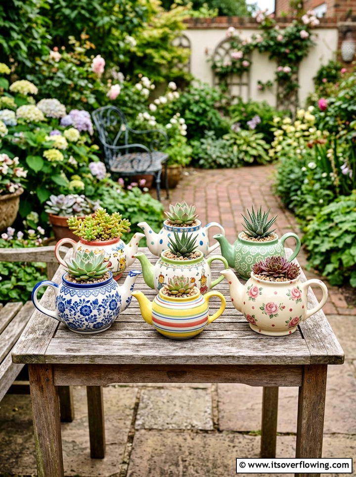 Ceramic Teapot Succulent Pot - 25 reusing old things ideas for seasonal garden decor