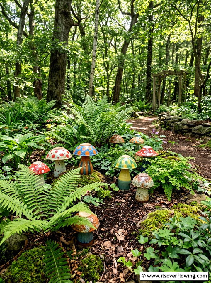 Ceramic Toadstool Decor - 25 recycled garden ideas with chipped dishes