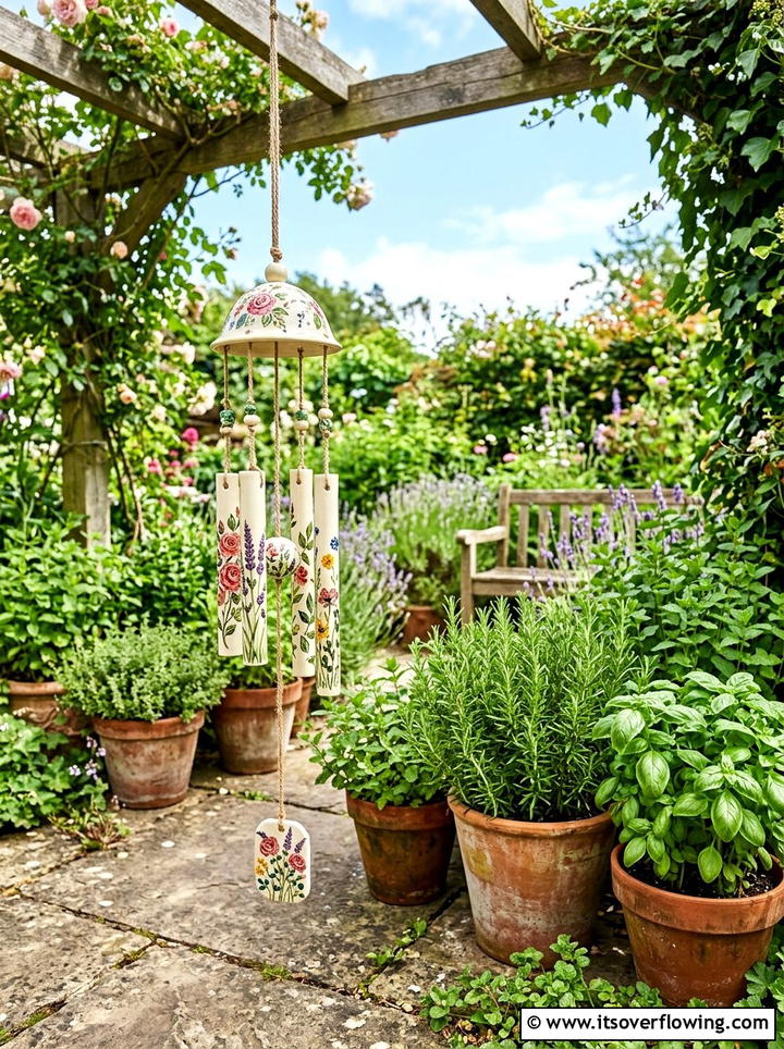 Ceramic Wind Chimes In Herb Garden - 25 garden decor ideas with wind chimes
